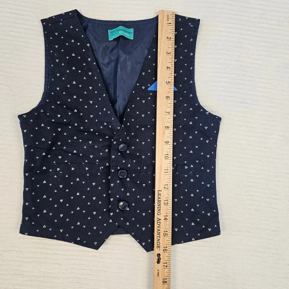 Teamspirit Boys Navy Blue Gold Triangle Print Waistcoat Vest Pocket Square 3-4Y